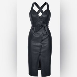 Black Faux Leather Button-Down Dress